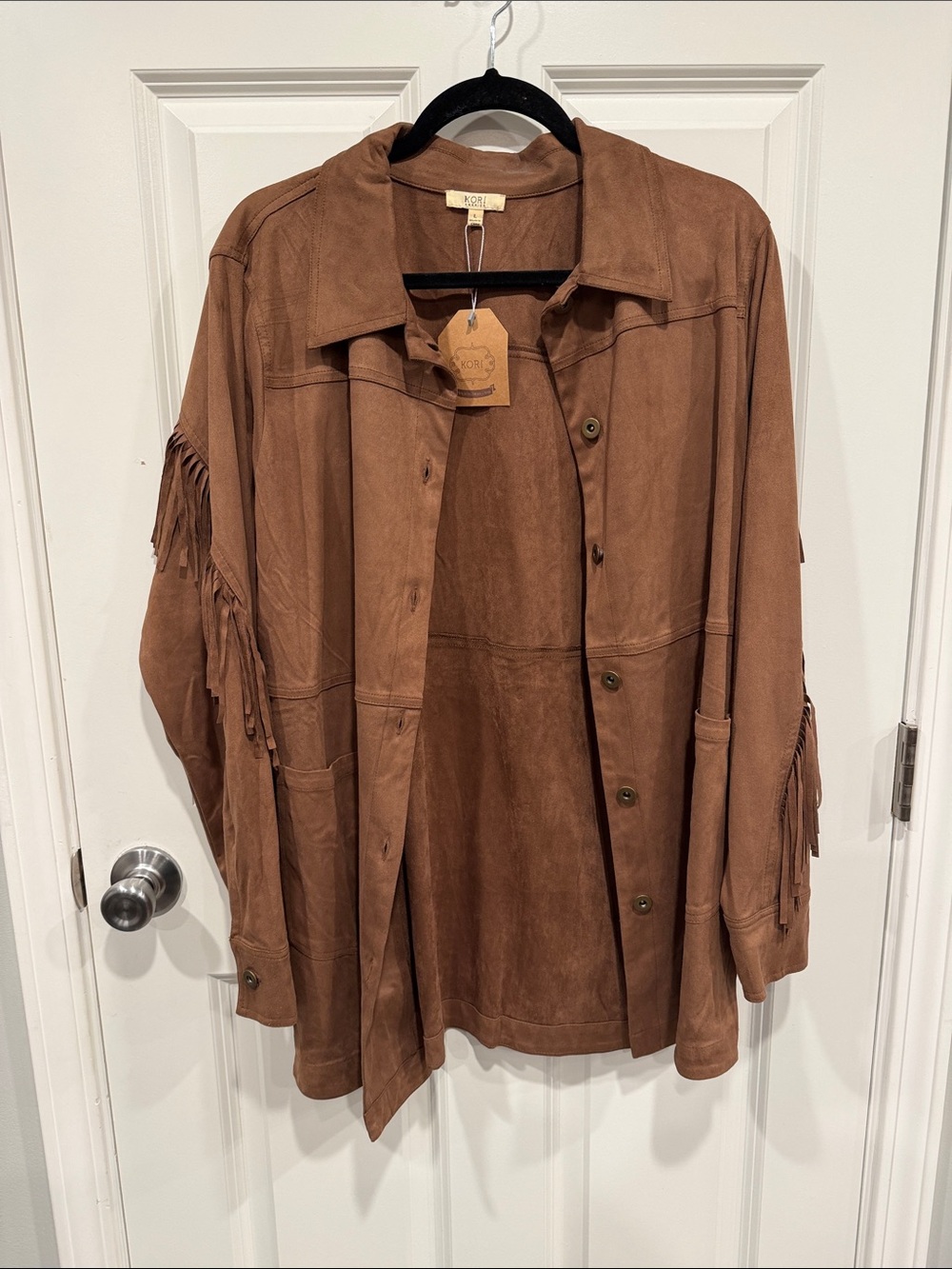 Kori Suede Button-Front Jacket in Brown